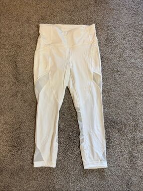 lululemon White High-Rise Capri Leggings with Mesh Panels